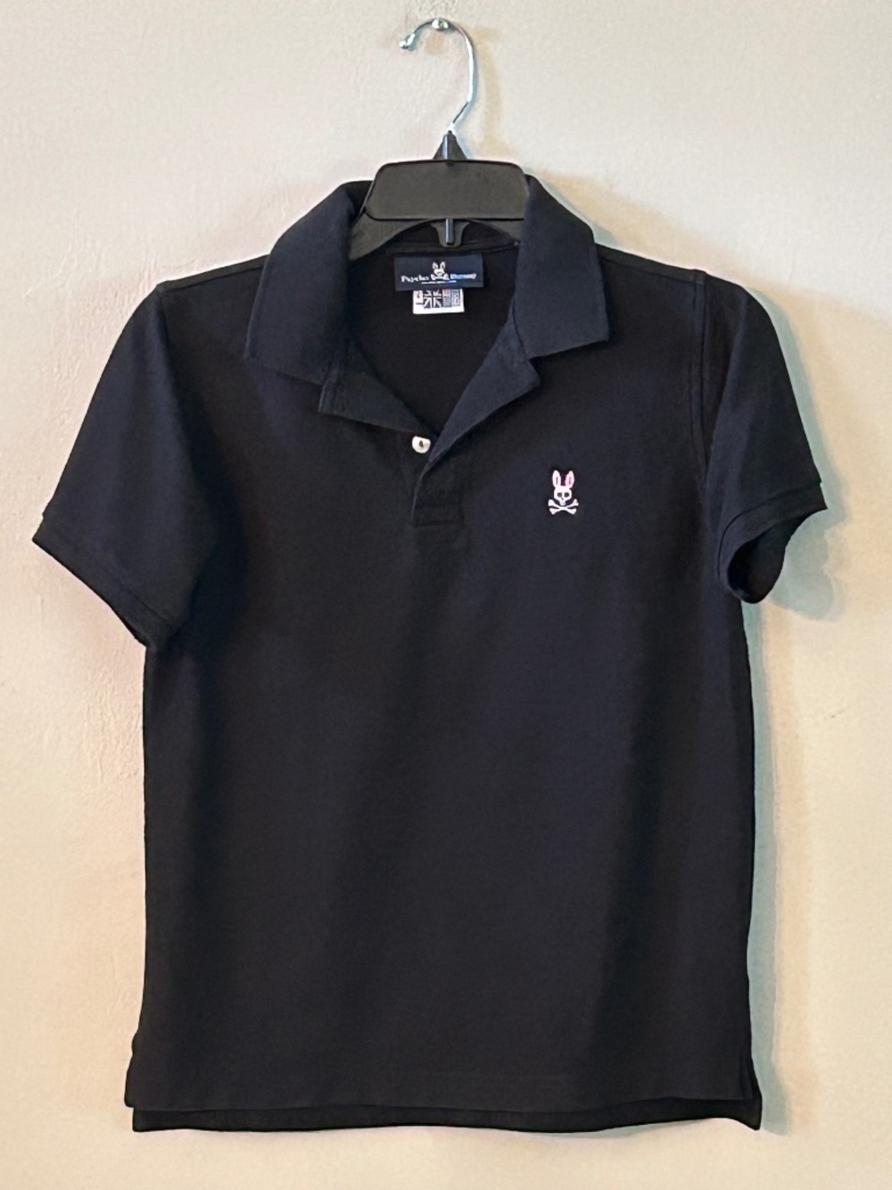 Psycho Bunny Kids Black Pima Cotton Polo Shirt L (14/16) Preppy Luxury Youth
